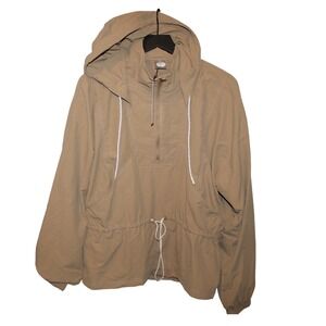 CALIA Windbreaker Anorak Pullover‎ Hooded Drawstring Tan Brown Jacket XL $118